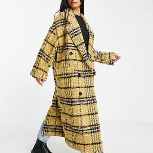 Topshop Size 6 oversized yellow plaid coat